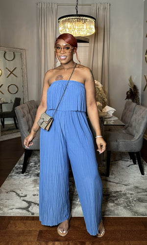 “Spring Pleats” Jumpsuit Blue