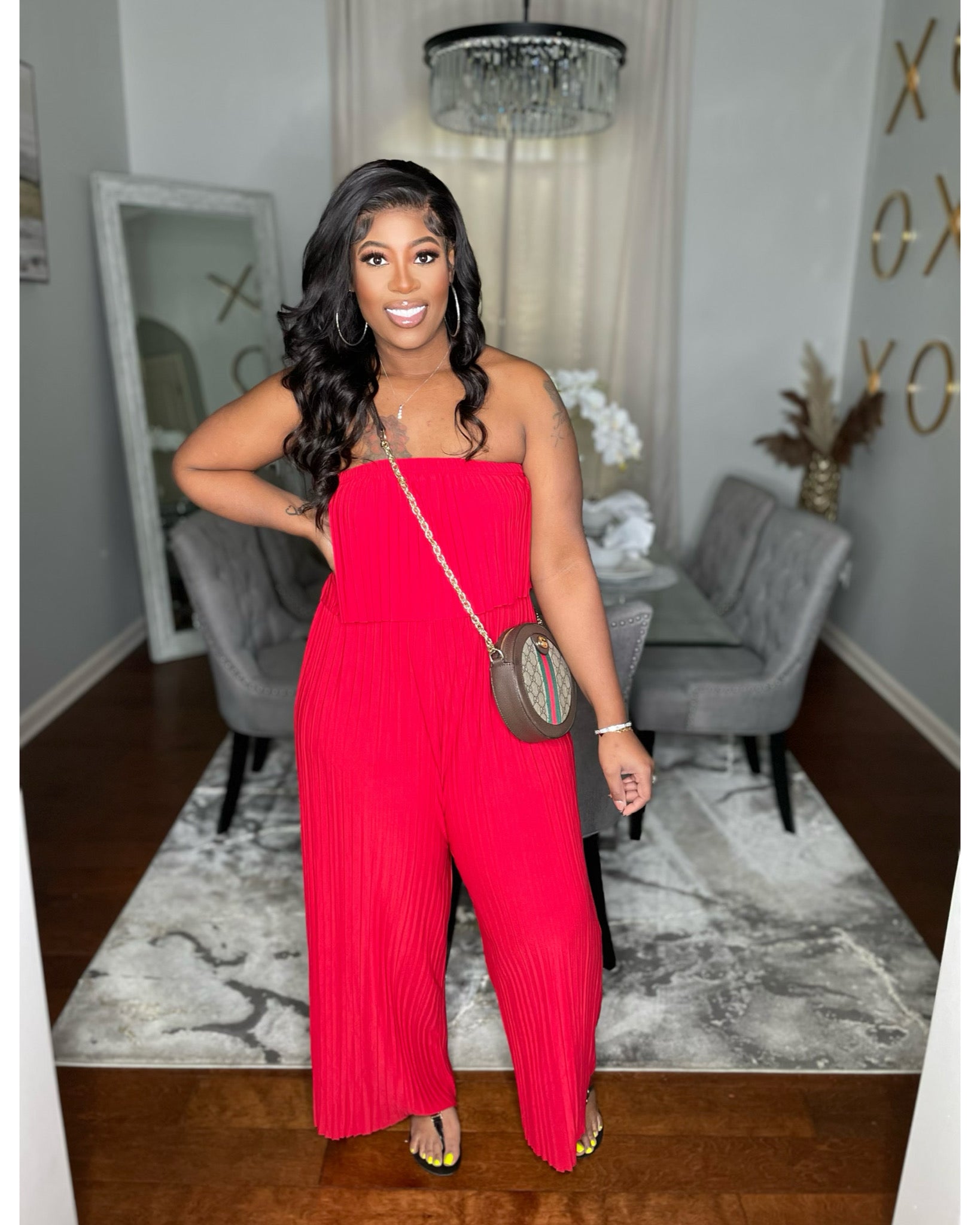 “Spring Pleats” Jumpsuit Red