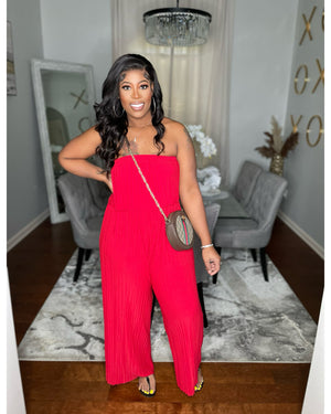 “Spring Pleats” Jumpsuit Red